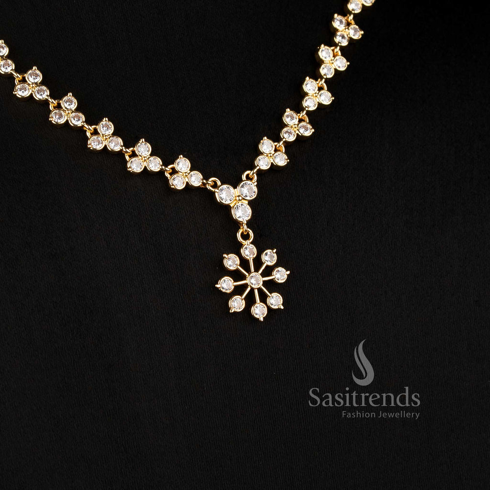 Impon Gold Plated Cubic Zirconia Delicate Necklace for Festive and Party Wear - Sasitrends