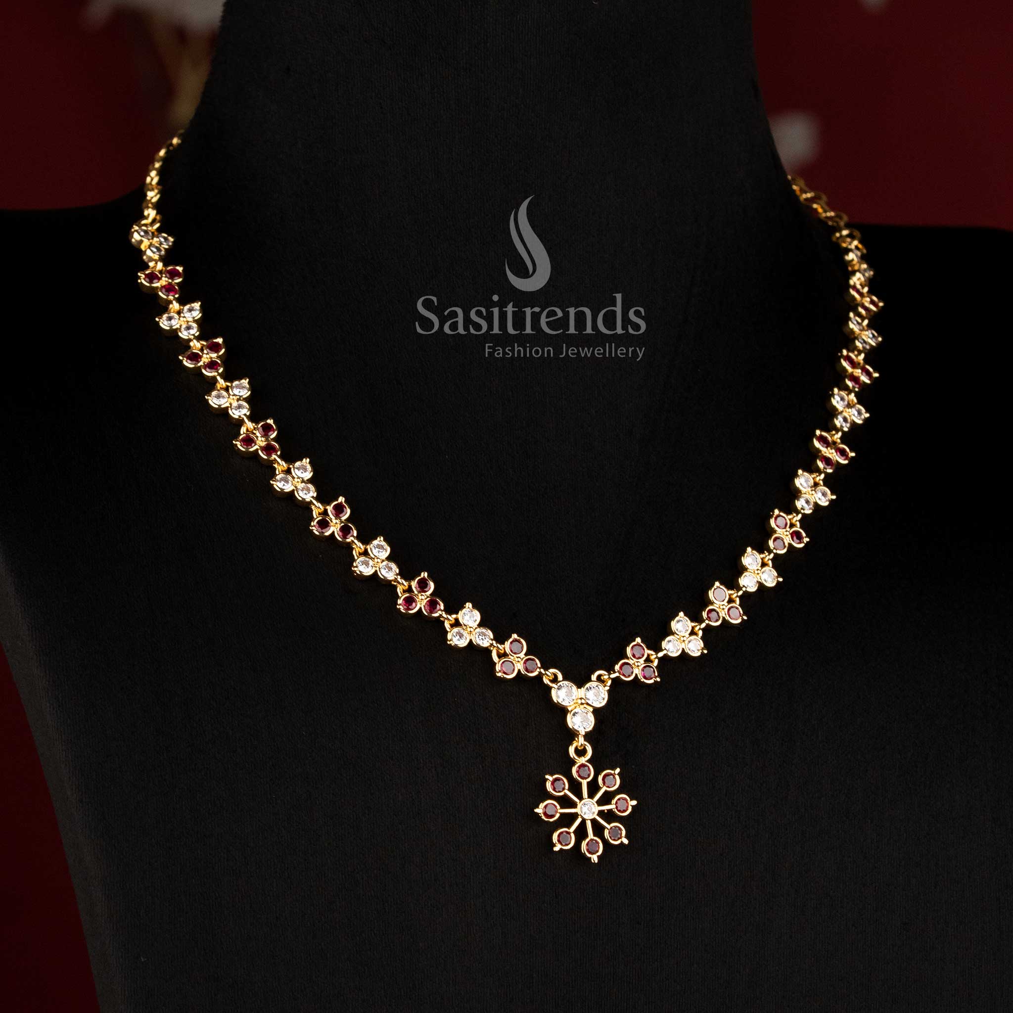 Impon Gold Plated Cubic Zirconia Delicate Necklace for Festive and Party Wear - Sasitrends
