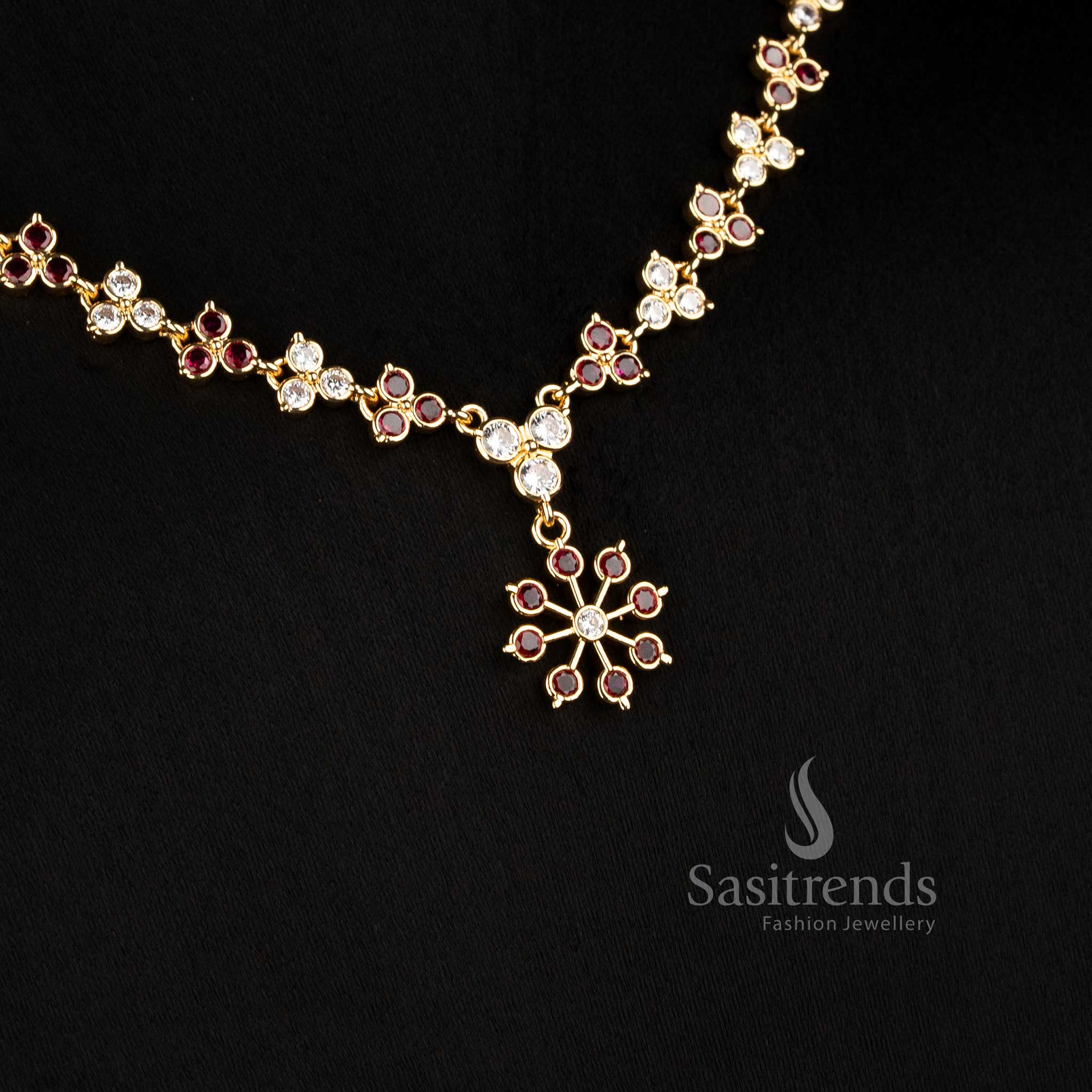Impon Gold Plated Floral Cubic Zirconia Necklace with Radiating Star Pendant - Sasitrends