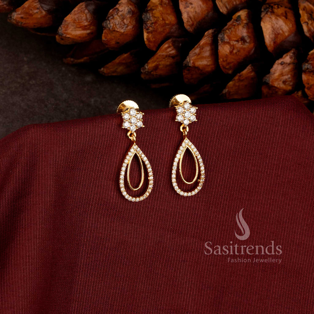 Beautiful Micro Gold Plated Floral Cluster Earrings with Elongated Teardrop Detail - Sasitrends
