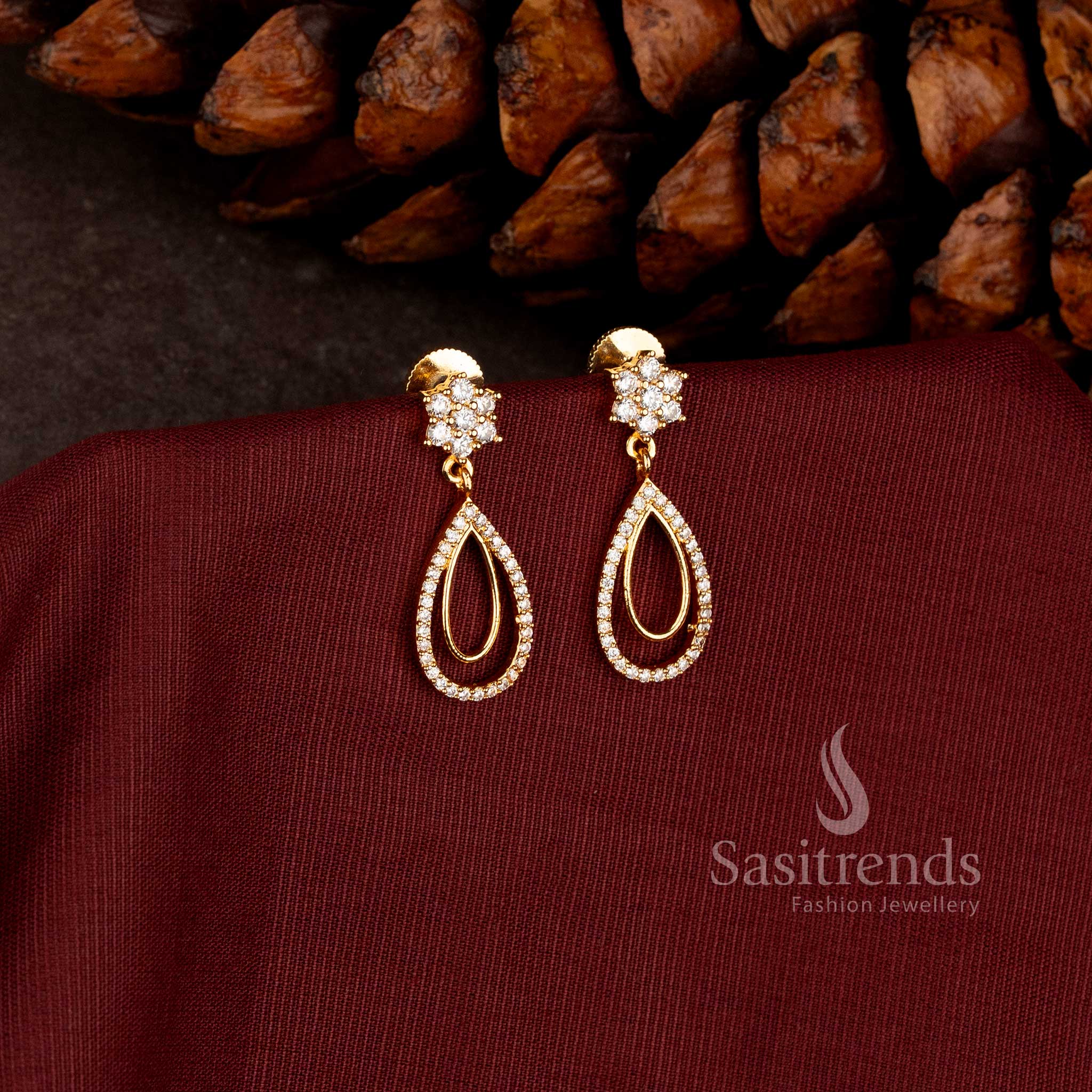 Beautiful Micro Gold Plated Floral Cluster Earrings with Elongated Teardrop Detail - Sasitrends