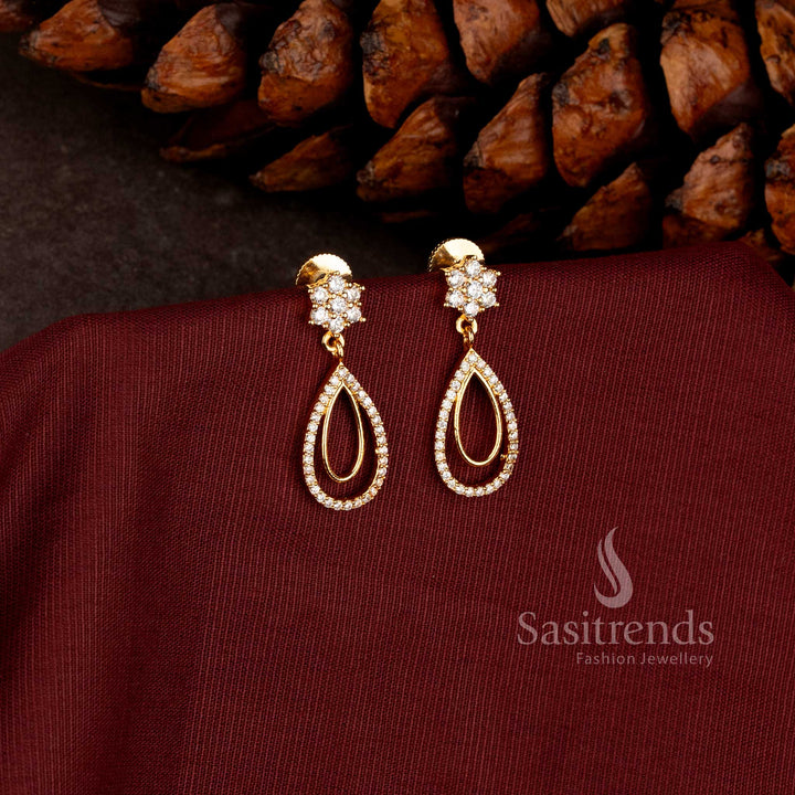 Beautiful Micro Gold Plated Floral Cluster Earrings with Elongated Teardrop Detail - Sasitrends