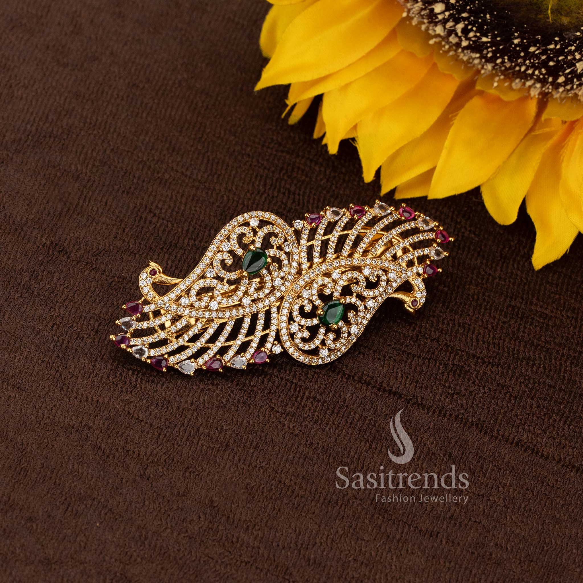 Temple Matte Gold Plated Peacock Hair Accessory for South Indian Bridal and Festive Hairstyles - Sasitrends