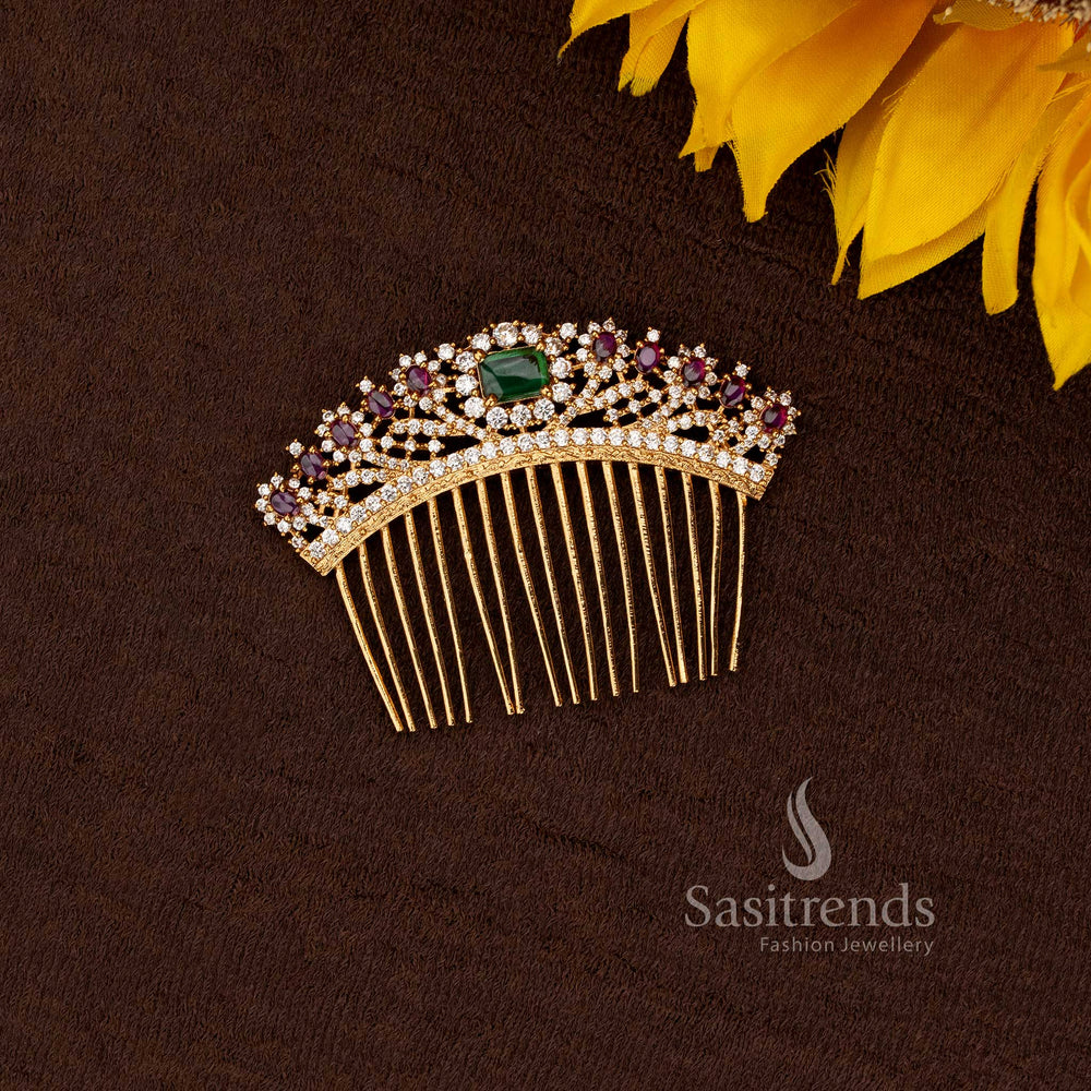 Matte Gold Plated South Indian Bridal Hair Comb for Braid and Bun Hairstyles - Sasitrends