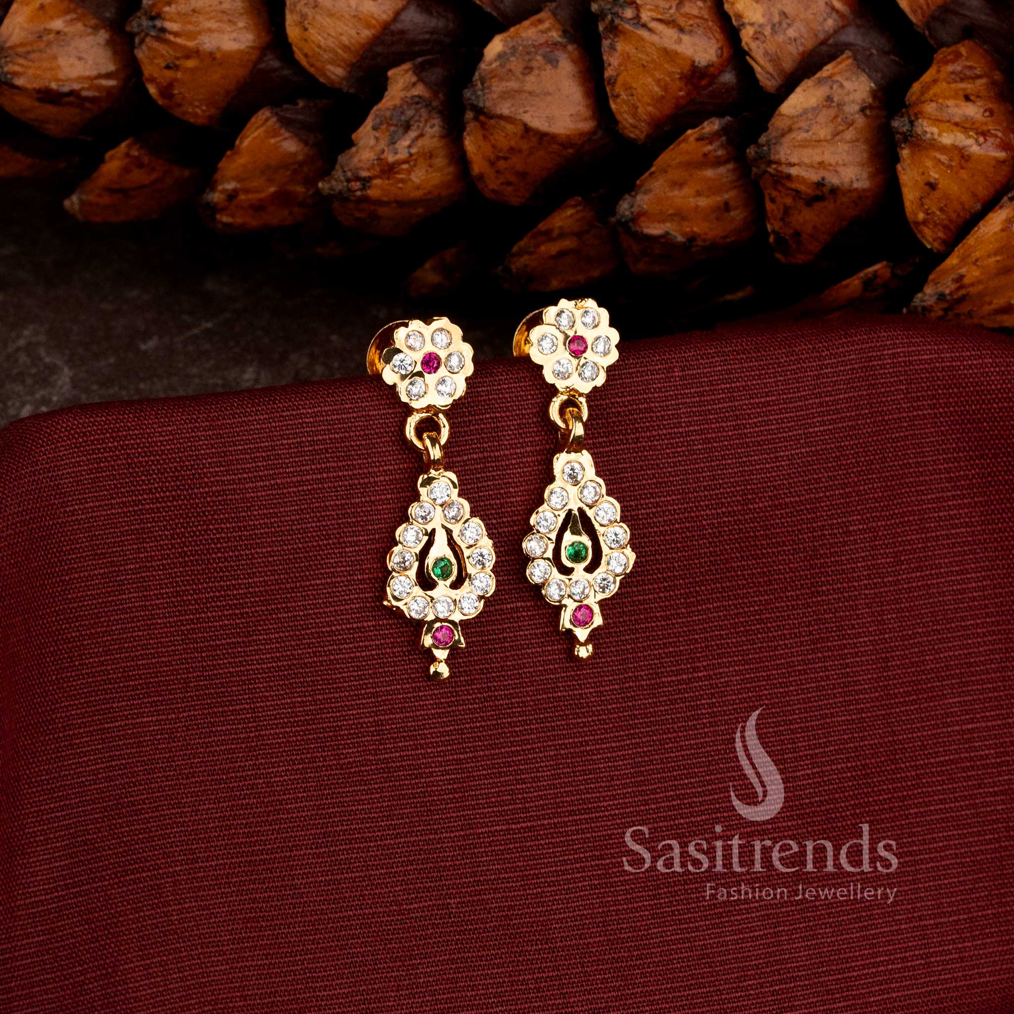 Impon One Gram 24K Micro Gold Plated AD Stone Earrings for South Indian Festive Wear - Sasitrends