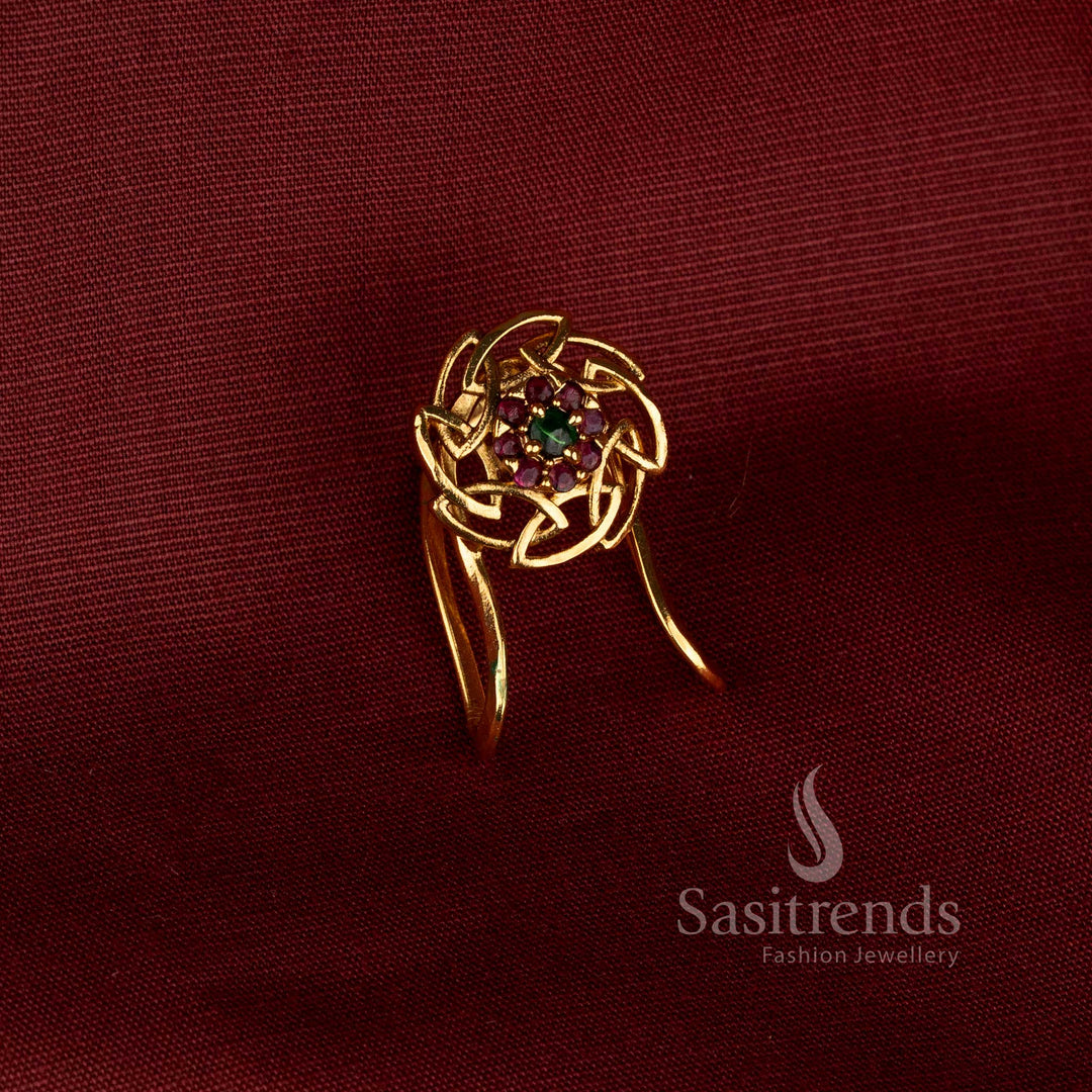 Traditional Matte Gold Plated Swirling Floral Vanki Ring with Interlocked Filigree Loops - Sasitrends
