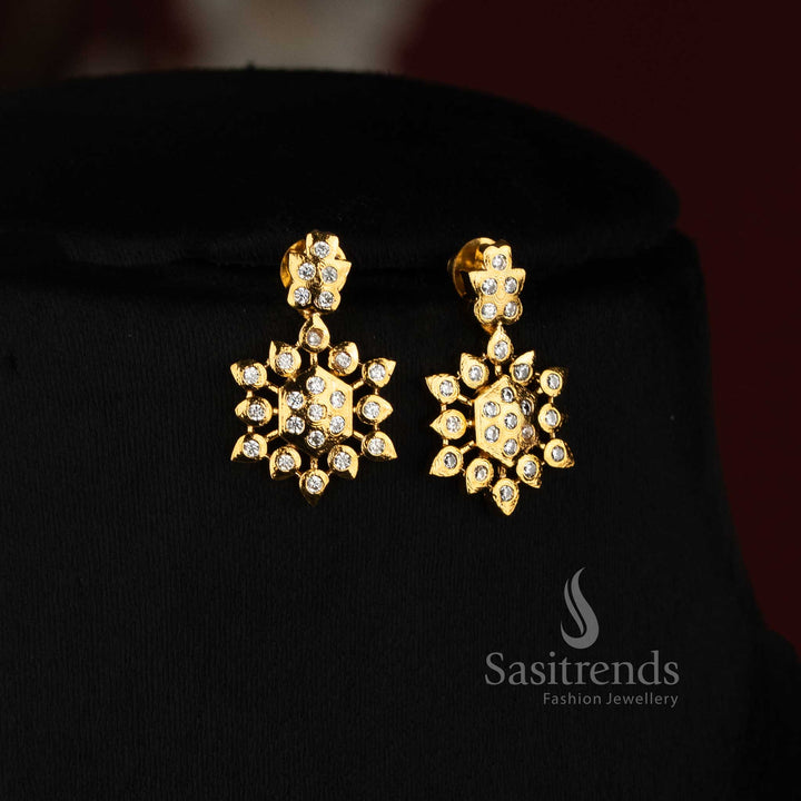 Impon Matte Gold Plated Floral AD Necklace with Matching Earrings - Sasitrends