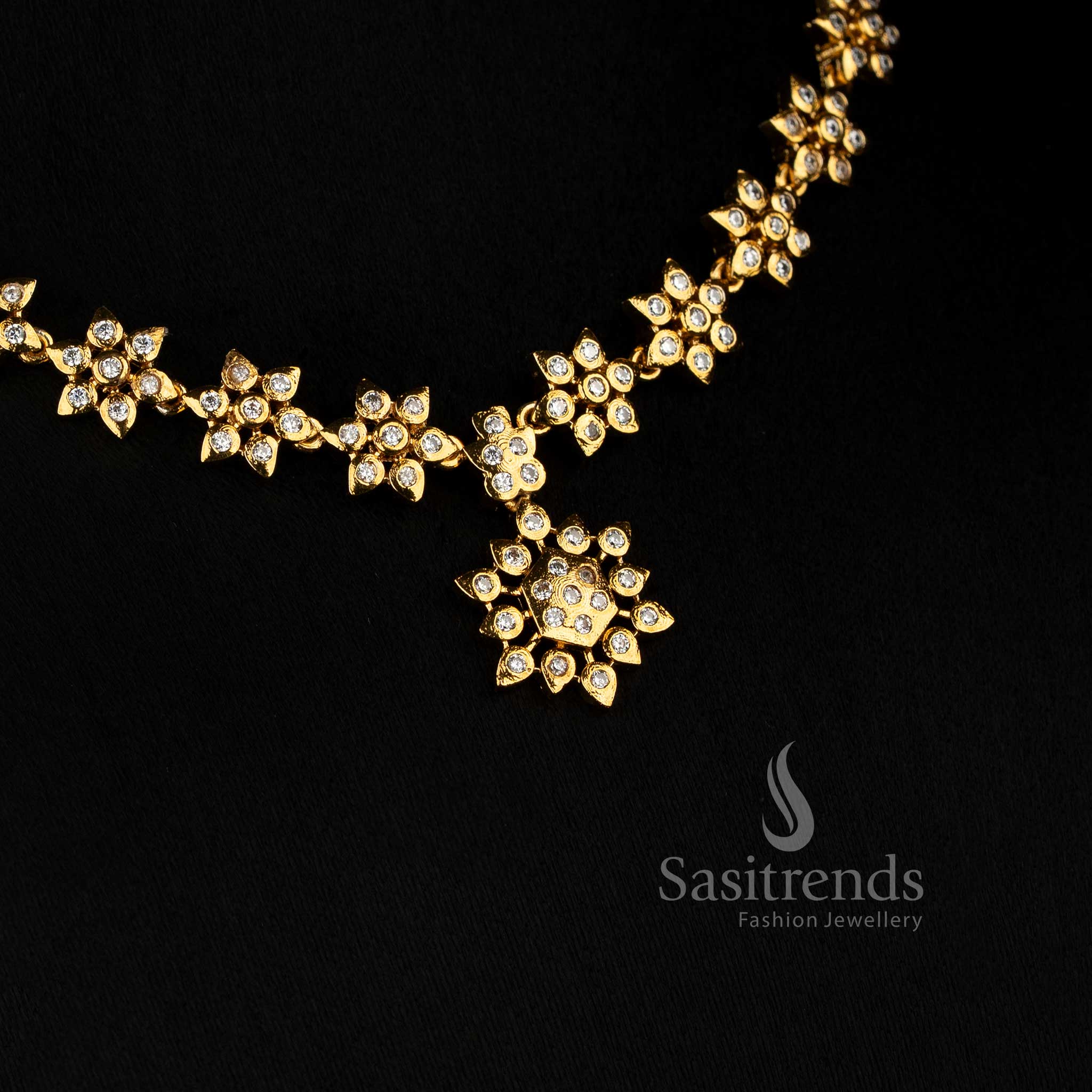 Impon Matte Gold Plated AD Necklace Set for Festive and Traditional Wear - Sasitrends