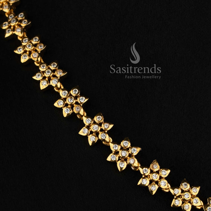 Impon Matte Gold Plated Floral AD Necklace with Matching Earrings - Sasitrends