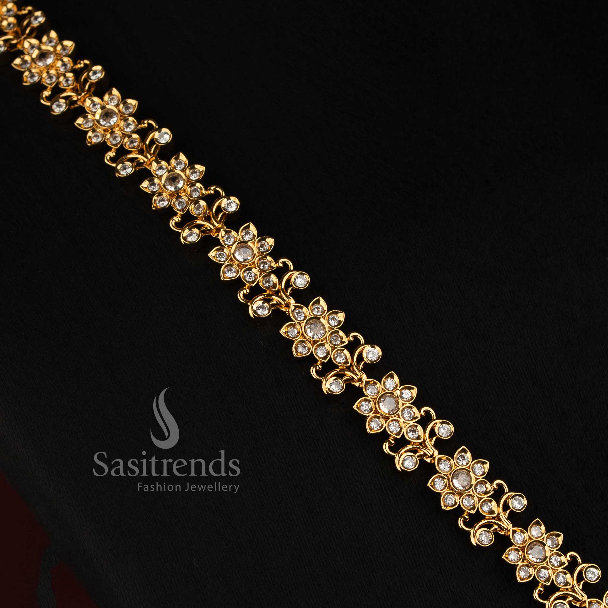 Matte Gold Plated Peacock Floral AD Necklace and Matching Earrings - Sasitrends