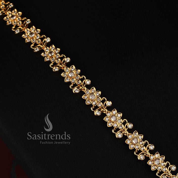 Matte Gold Plated Peacock Floral AD Necklace and Matching Earrings - Sasitrends