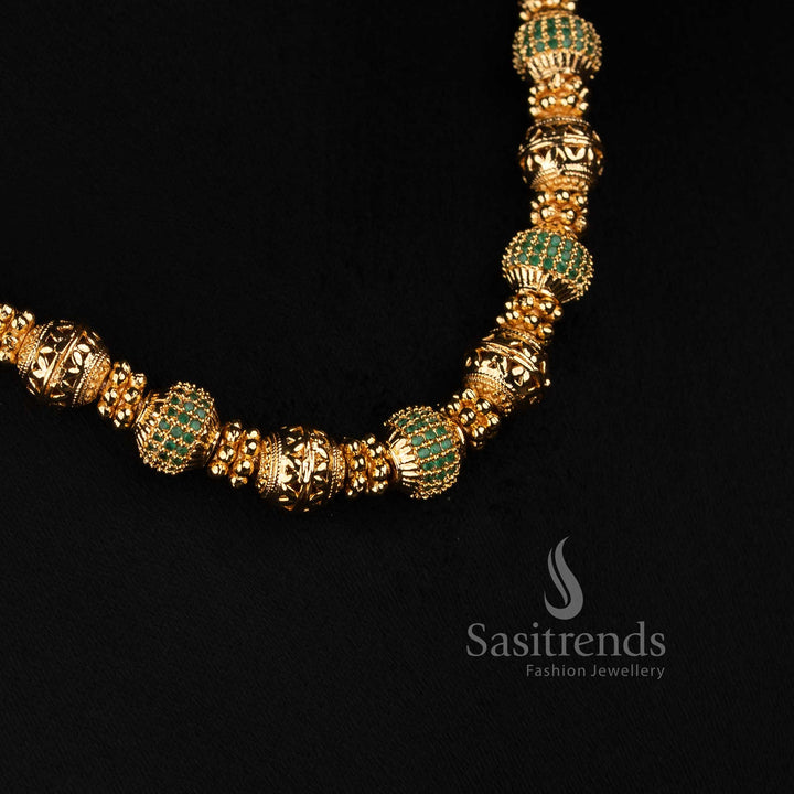 Micro Gold Plated Traditional Bead Necklace for Silk Sarees, Weddings and Special Occasions - Sasitrends