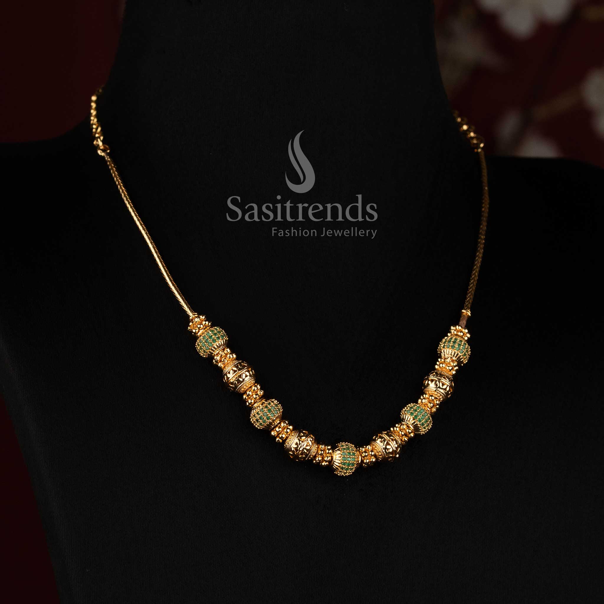Micro Gold Plated Traditional Bead Necklace for Silk Sarees, Weddings and Special Occasions - Sasitrends