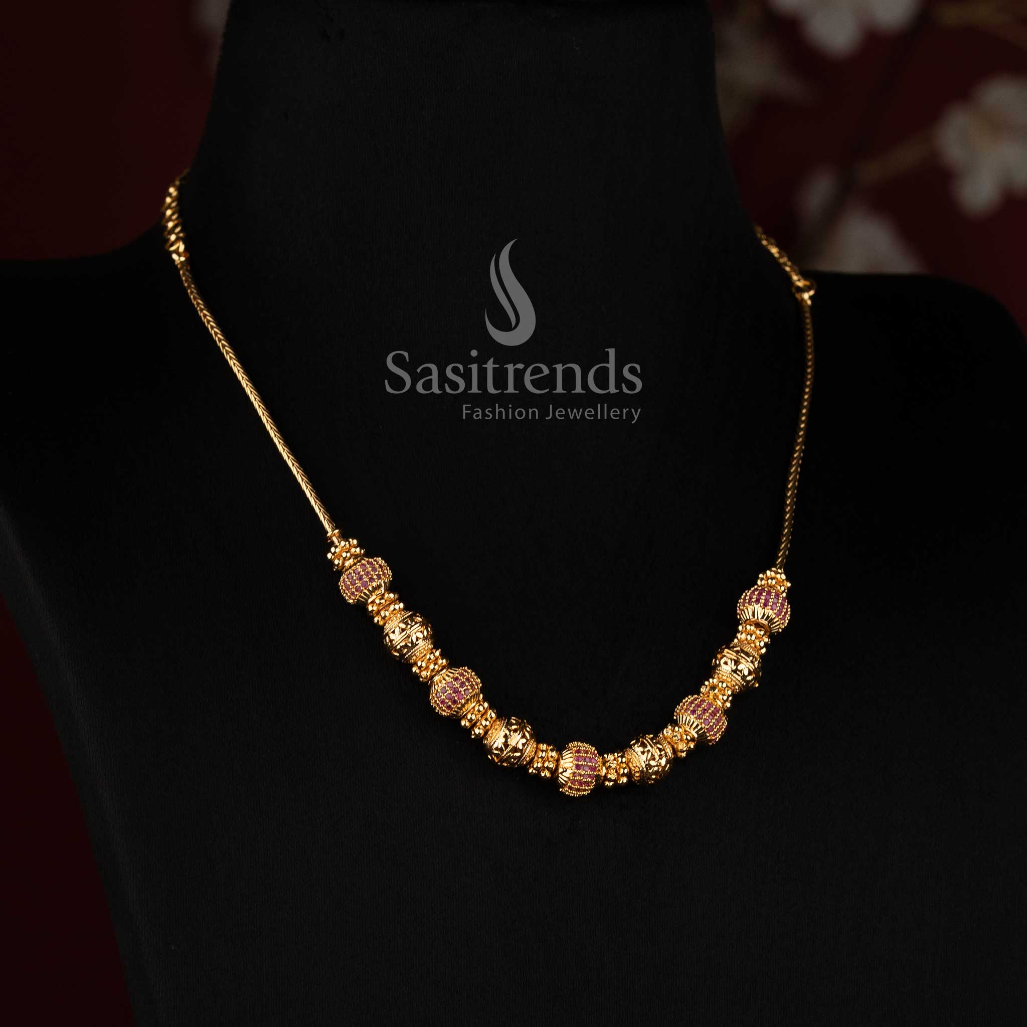 Stunning Micro Gold Plated Textured Bead Necklace with Elegant Real Gold Look Finish - Sasitrends