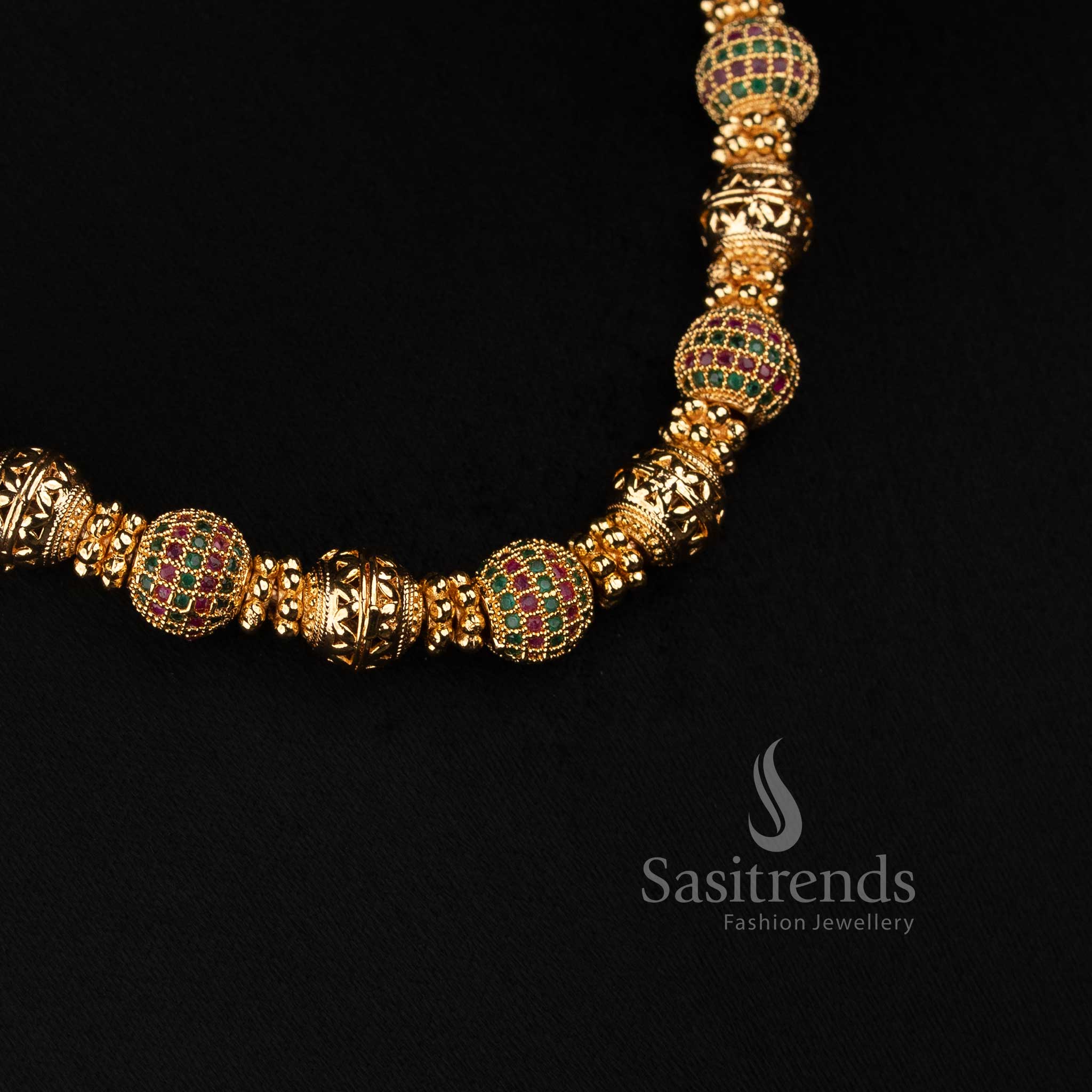 Micro Gold Plated Traditional Bead Necklace for Silk Sarees, Weddings and Special Occasions - Sasitrends