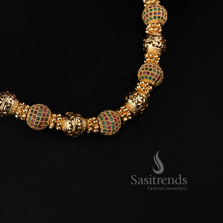 Micro Gold Plated Traditional Bead Necklace for Silk Sarees, Weddings and Special Occasions - Sasitrends