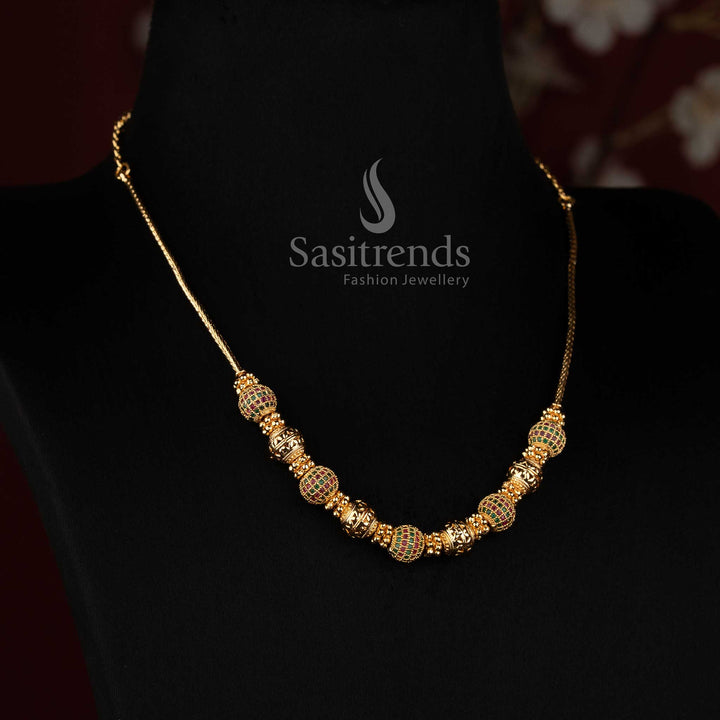 Micro Gold Plated Traditional Bead Necklace for Silk Sarees, Weddings and Special Occasions - Sasitrends