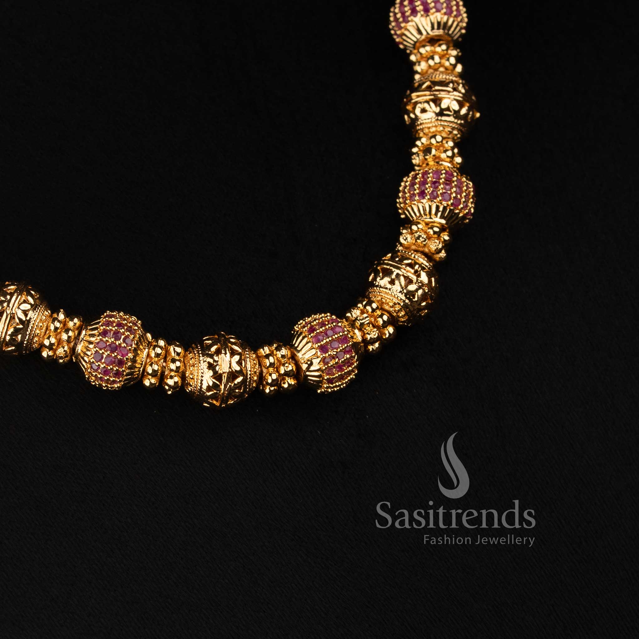 Stunning Micro Gold Plated Textured Bead Necklace with Elegant Real Gold Look Finish - Sasitrends