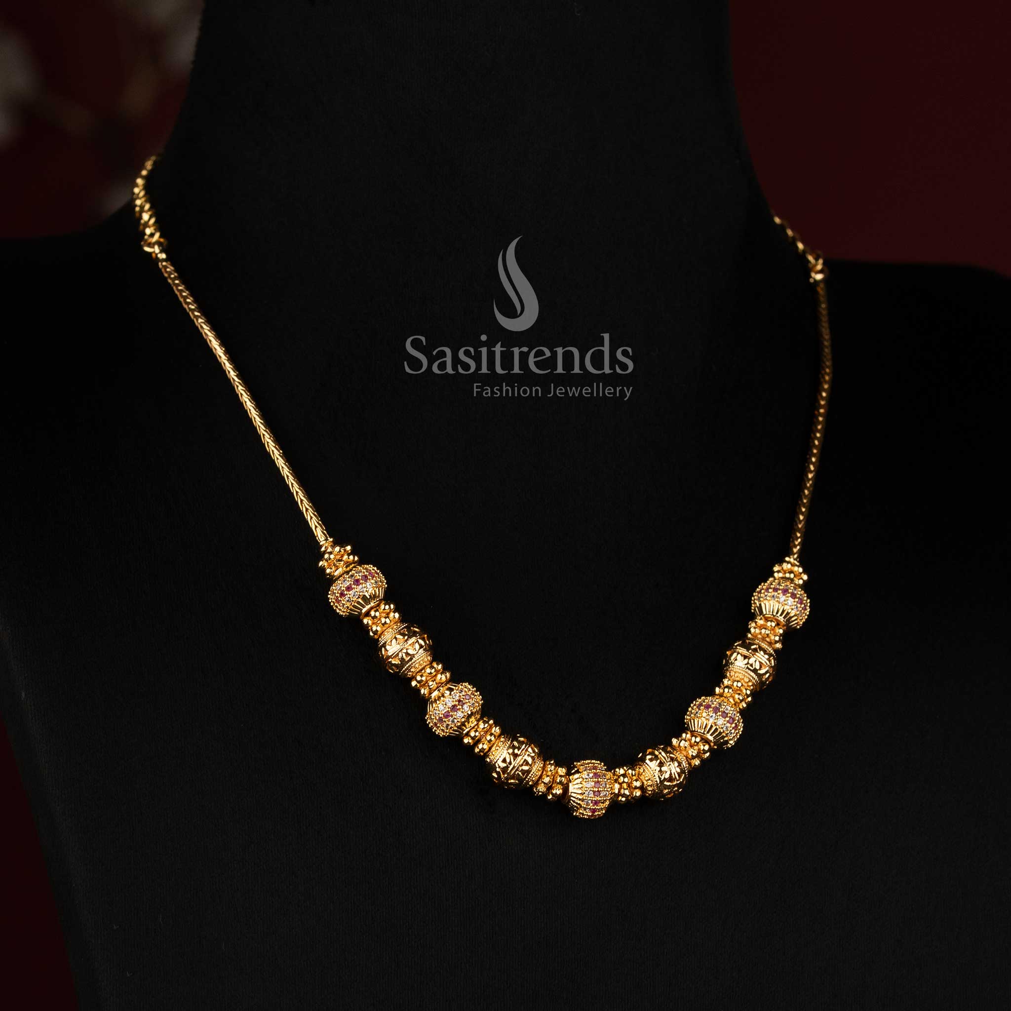 Micro Gold Plated Gold-Look Necklace with Intricate Traditional Beadwork - Sasitrends