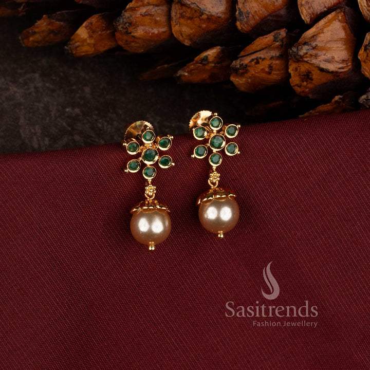  Beautiful Micro Gold Plated Floral Cluster Earrings with Pearl Drops for Sarees and Traditional Wear - Sasitrends
