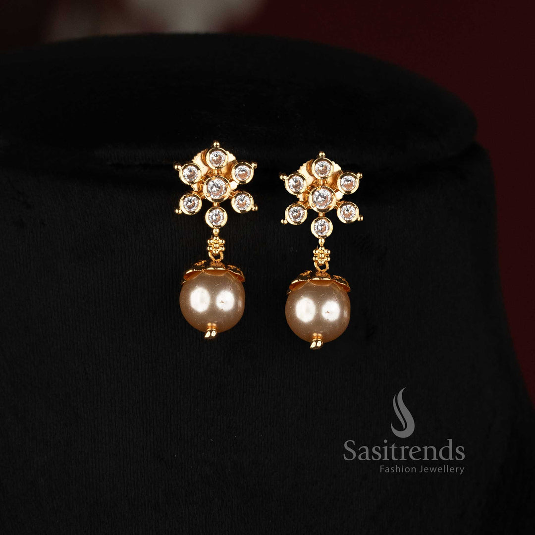 Elegant Micro Gold Plated Floral Cluster American Diamond Earrings - Sasitrends