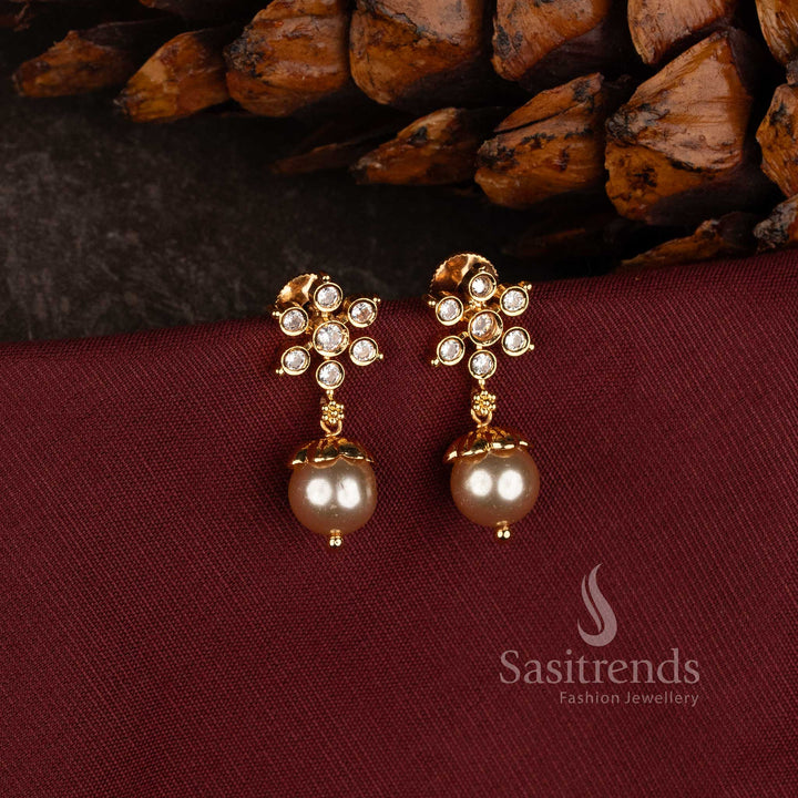 Micro Gold Plated Floral Stud Earrings with Sparkling AD Stones for Weddings and Festive Wear - Sasitrends