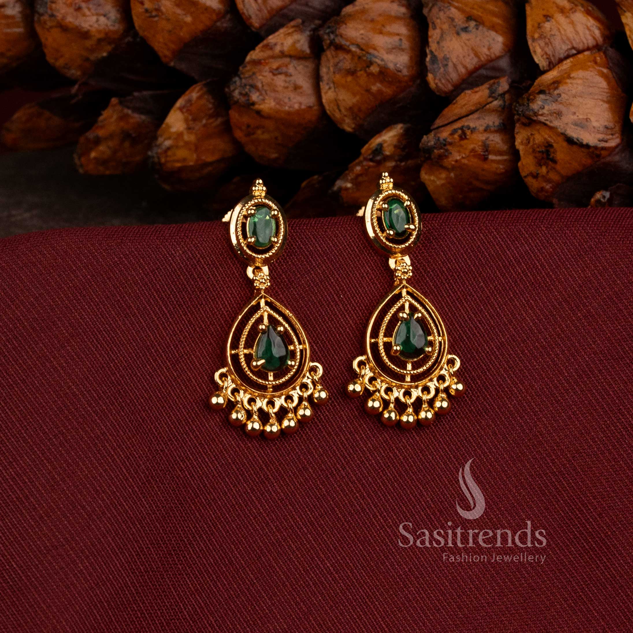 Micro Gold Plated American Diamond Teardrop Drop Earrings for Weddings and Festive Wear - Sasitrends