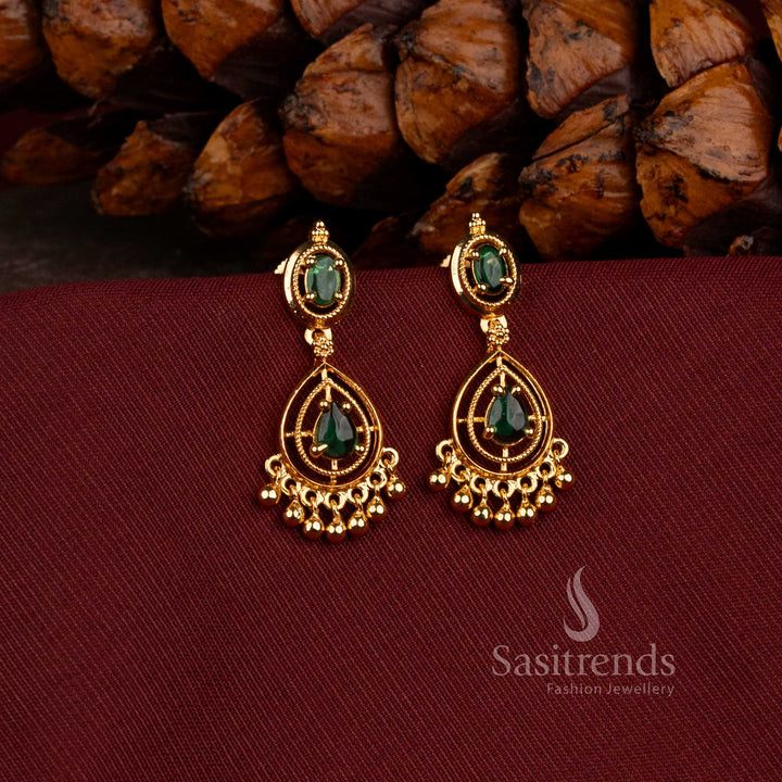 Micro Gold Plated American Diamond Teardrop Drop Earrings for Weddings and Festive Wear - Sasitrends