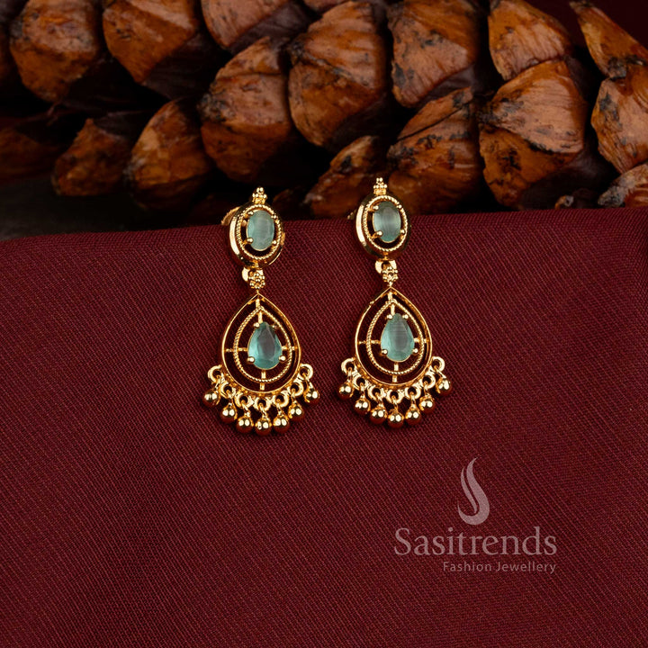 Stunning Micro Gold Plated Oval Stud and Pear-Cut AD Stone Earrings for Traditional and Party Wear - Sasitrends