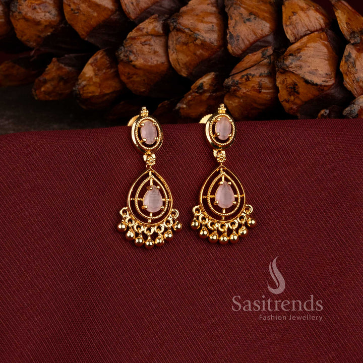 Stunning Micro Gold Plated Oval Stud and Pear-Cut AD Stone Earrings for Traditional and Party Wear - Sasitrends