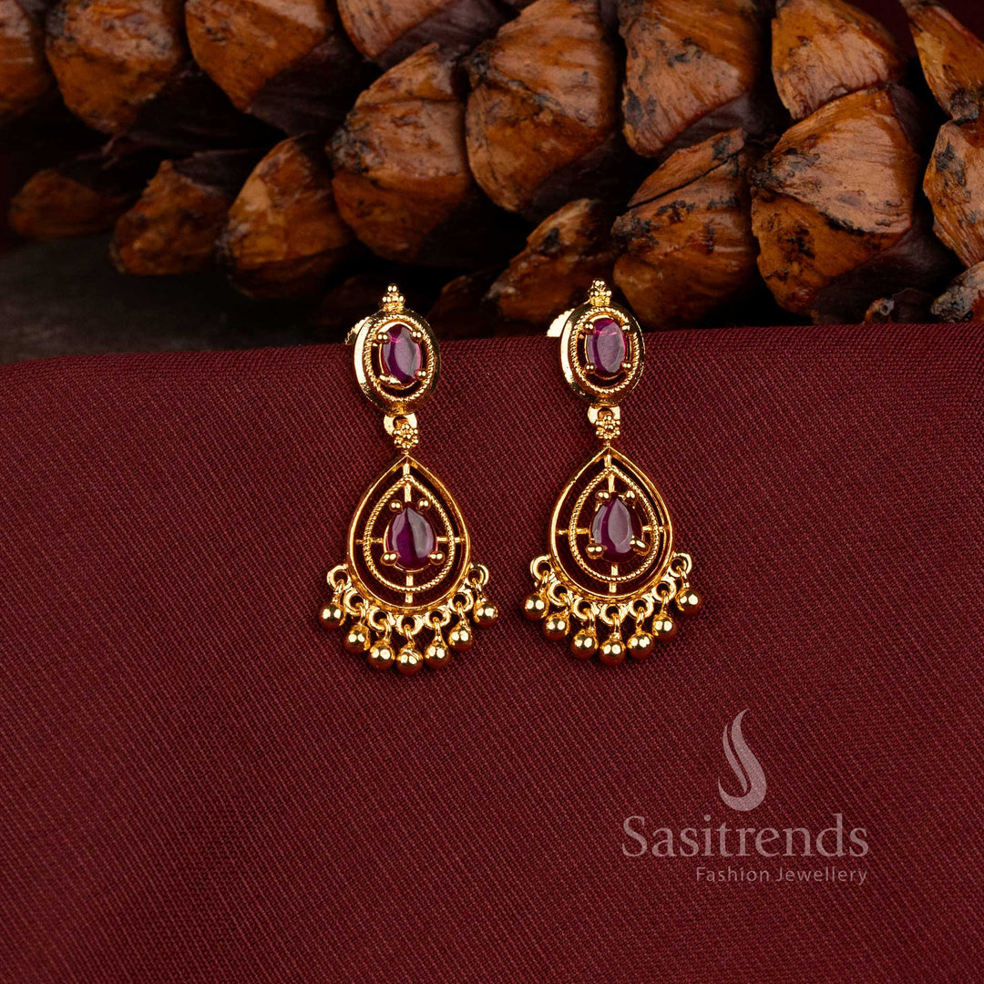 Stunning Micro Gold Plated Oval Stud and Pear-Cut AD Stone Earrings for Traditional and Party Wear - Sasitrends