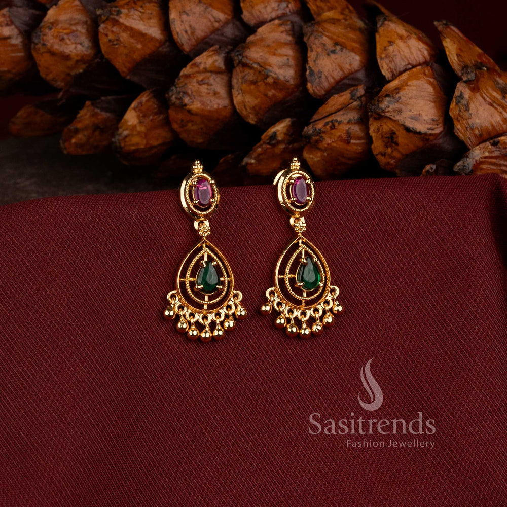 Micro Gold Plated American Diamond Teardrop Drop Earrings for Weddings and Festive Wear - Sasitrends
