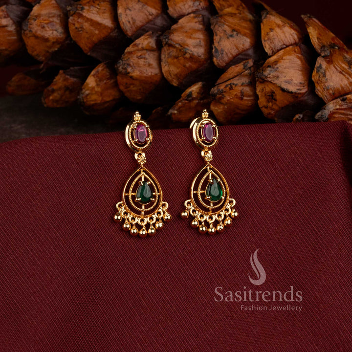 Micro Gold Plated American Diamond Teardrop Drop Earrings for Weddings and Festive Wear - Sasitrends