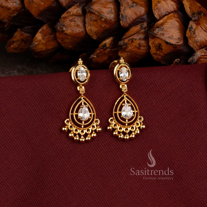 Stunning Micro Gold Plated Oval Stud and Pear-Cut AD Stone Earrings for Traditional and Party Wear - Sasitrends