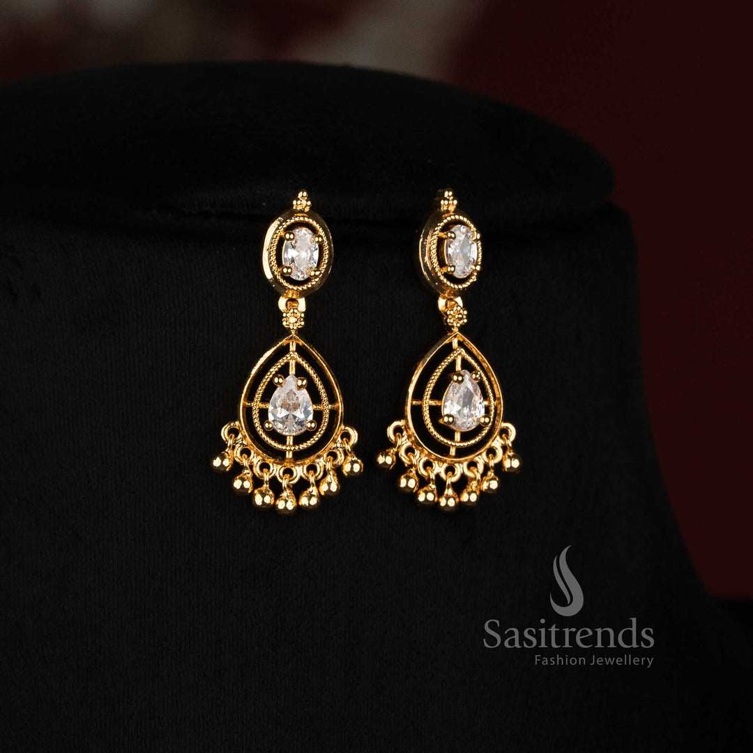 Micro Gold Plated American Diamond Drop Earrings for Women - Sasitrends