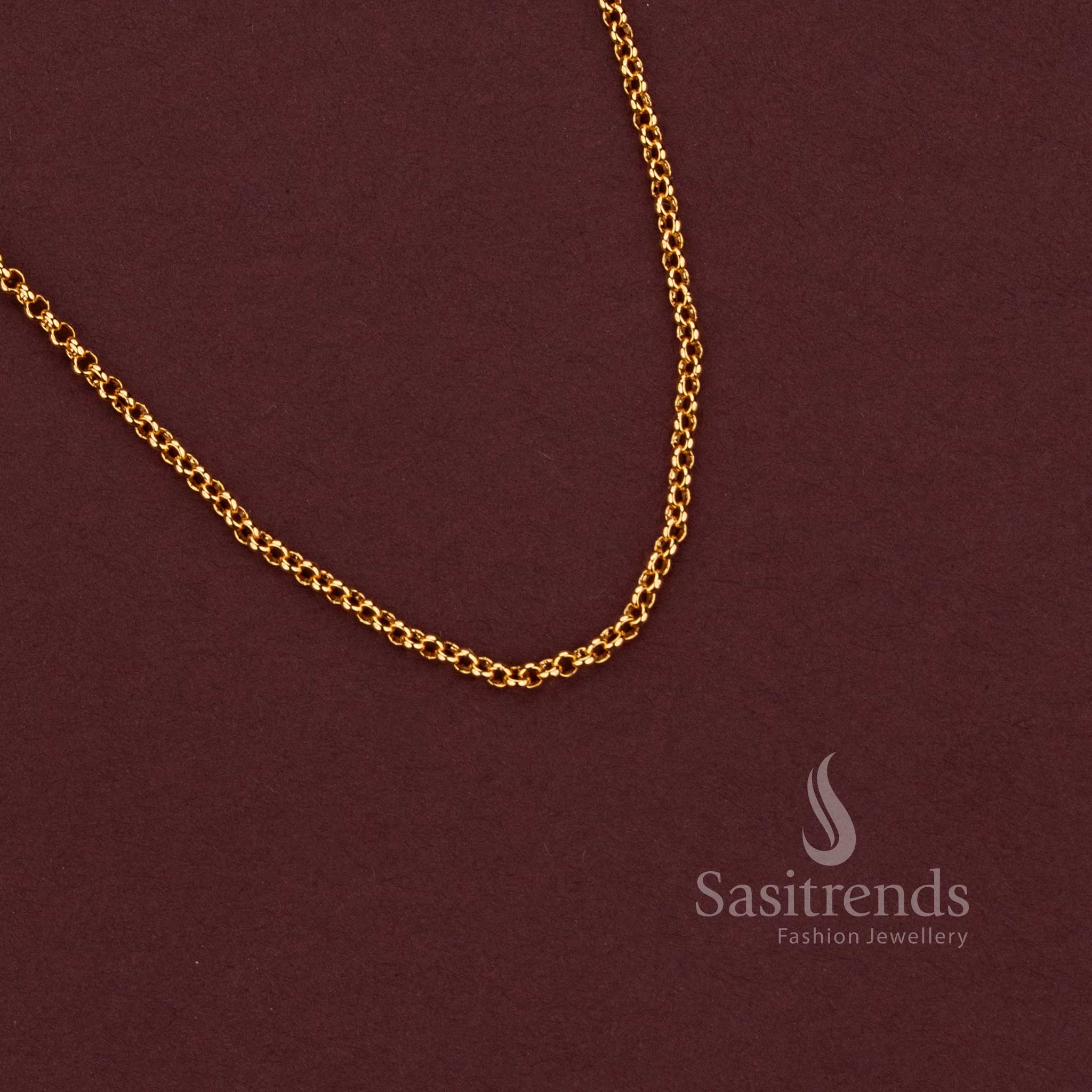 Traditional Micro Gold Plated Oval Chain with Smooth Interlocking Links for Weddings and Ethnic Styling - Sasitrends