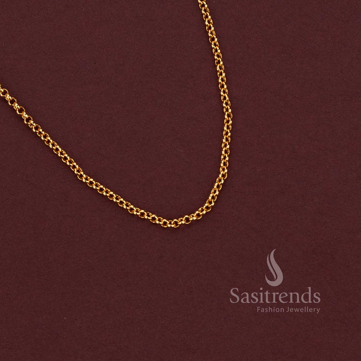 Traditional Micro Gold Plated Oval Chain with Smooth Interlocking Links for Weddings and Ethnic Styling - Sasitrends