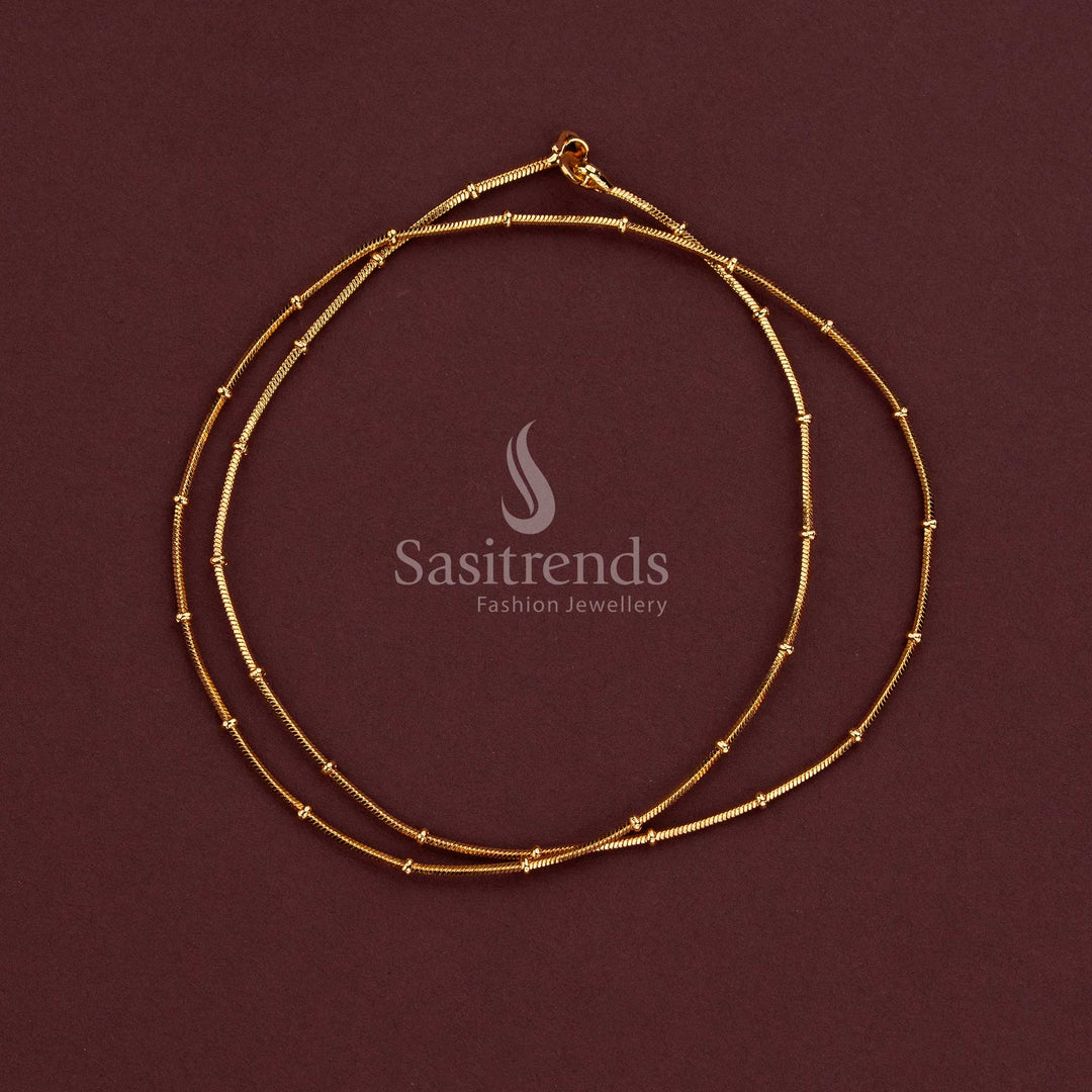 Traditional Micro Gold Plated 18-Inch Chain with Fine Textured Links and Repeating Decorative Accents for Ethnic Styling - Sasitrends
