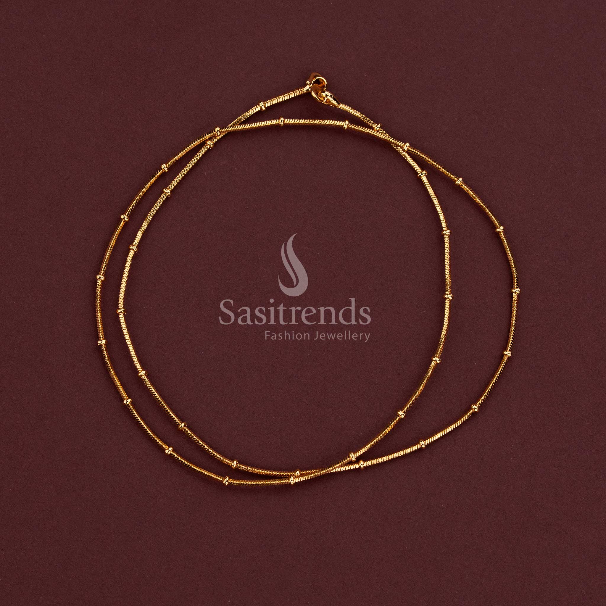 Traditional Micro Gold Plated 18-Inch Chain with Fine Textured Links and Repeating Decorative Accents for Ethnic Styling - Sasitrends