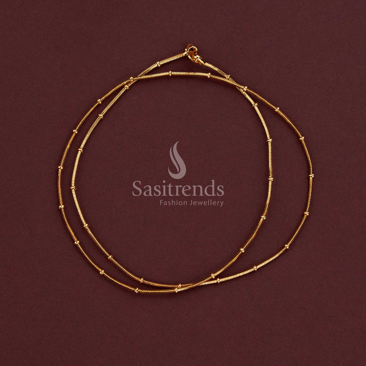 Traditional Micro Gold Plated 18-Inch Chain with Fine Textured Links and Repeating Decorative Accents for Ethnic Styling - Sasitrends