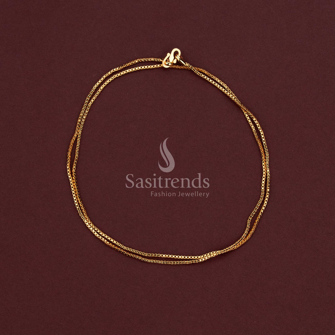 Detailed Micro Gold Plated Box Link Chain with Geometric Square Links and a Polished Gold-Toned Finish - Sasitrends