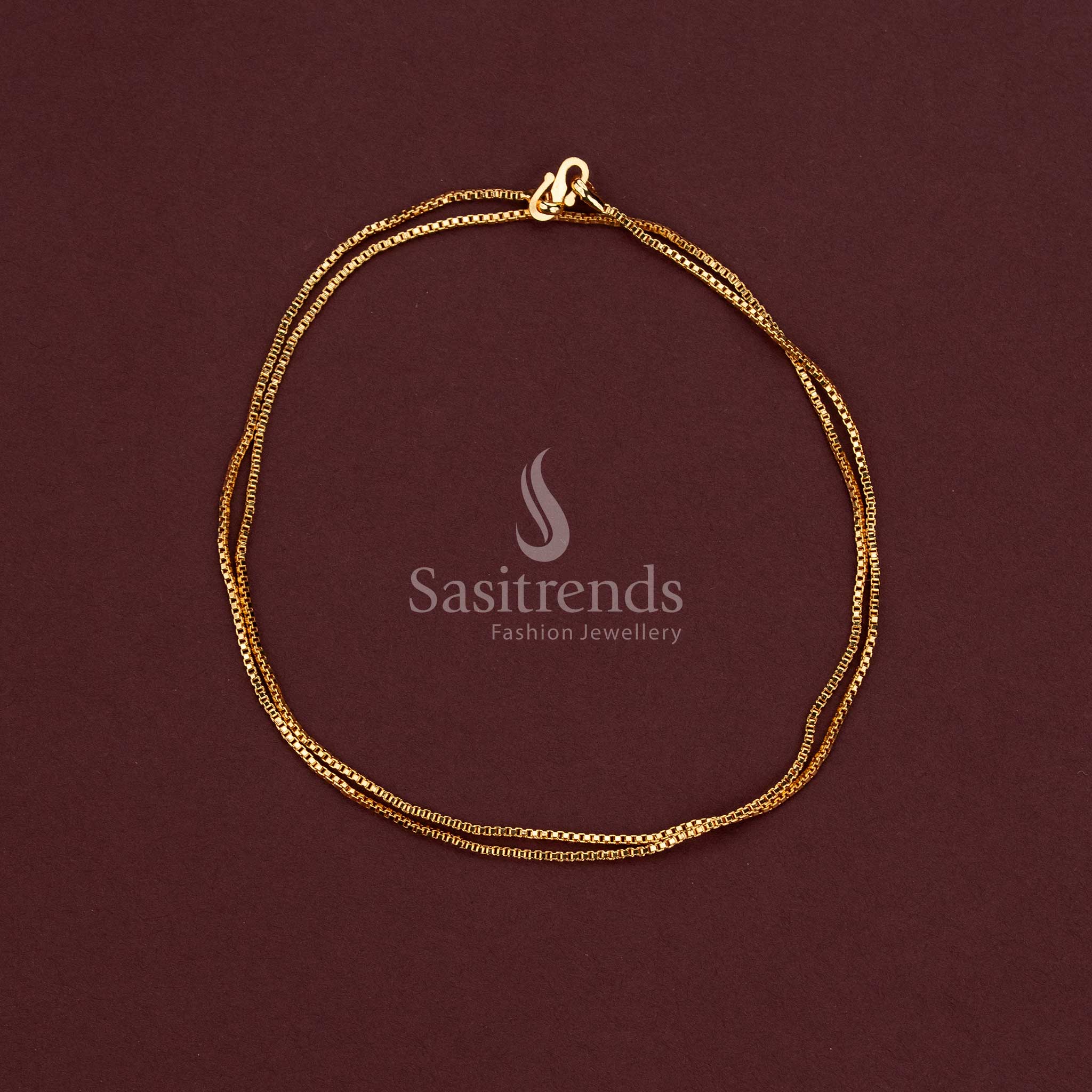 Detailed Micro Gold Plated Box Link Chain with Geometric Square Links and a Polished Gold-Toned Finish - Sasitrends