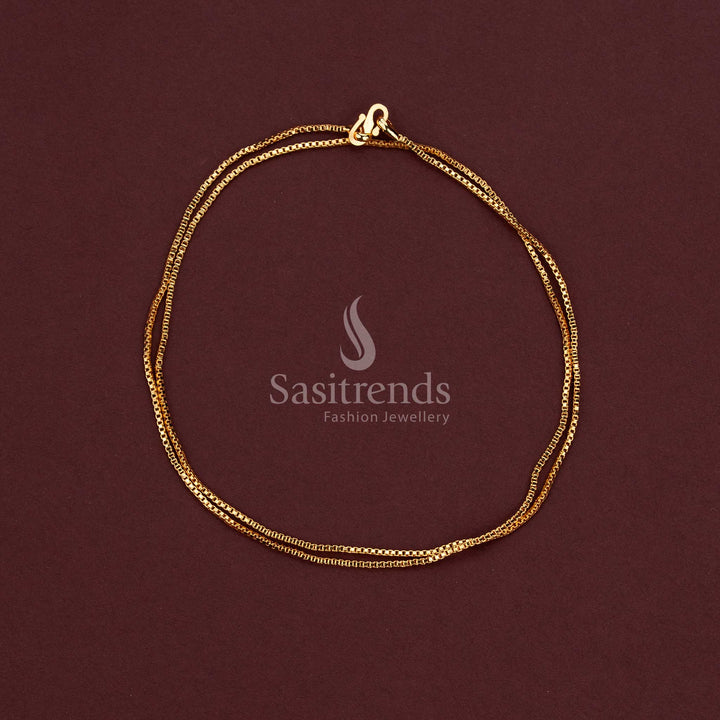 One Gram Micro Gold Plated Box Link Chain with Geometric Square Links and a Sleek Gold-Toned Finish - Sasitrends