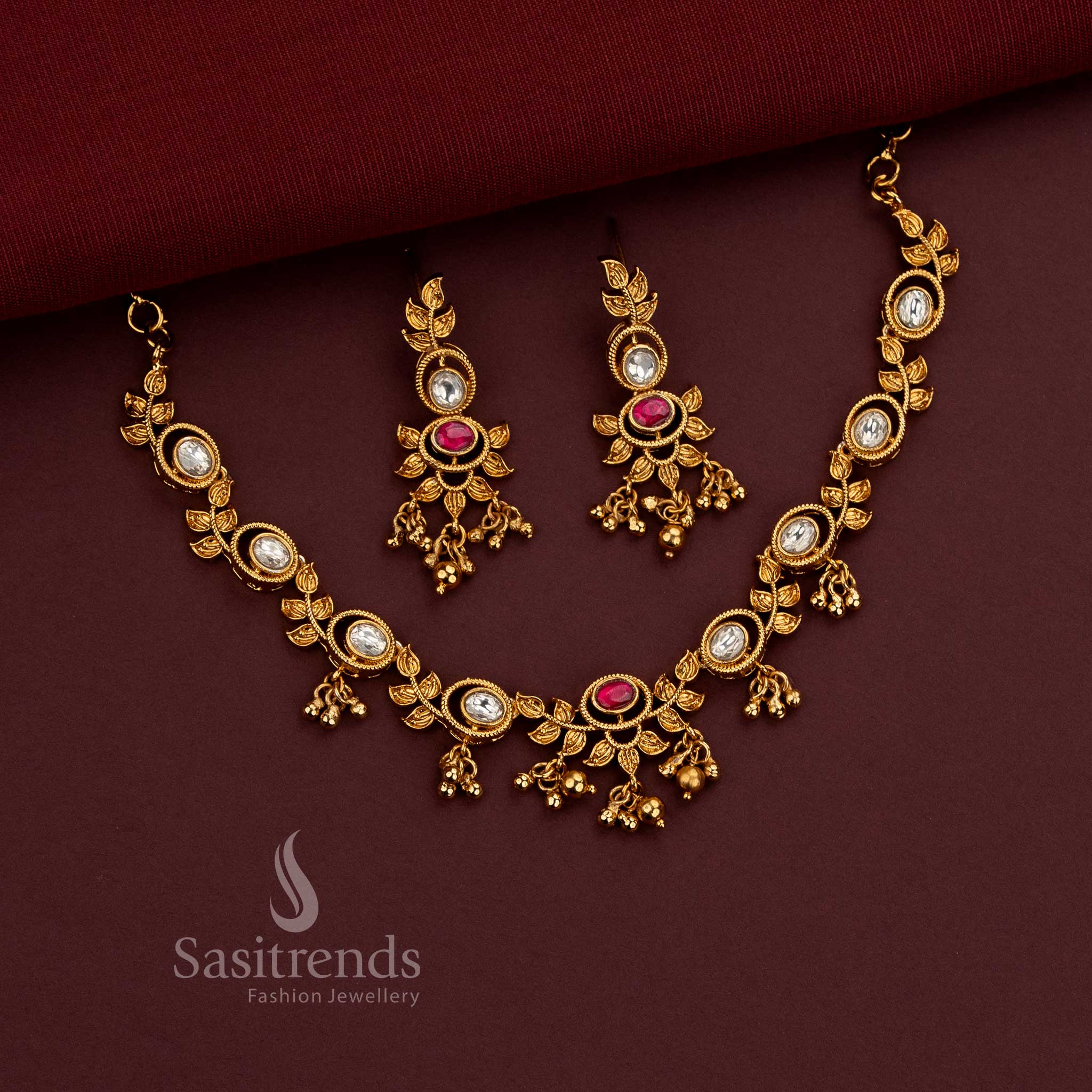 Designer Kundan AD Stone Necklace Set for Weddings, Bridal Functions and Festive Celebrations - Sasitrends