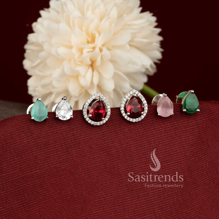 Versatile Silver Plated Pear and Square Stone Earrings for Sarees, Lehengas and Festive Outfits - Sasitrends