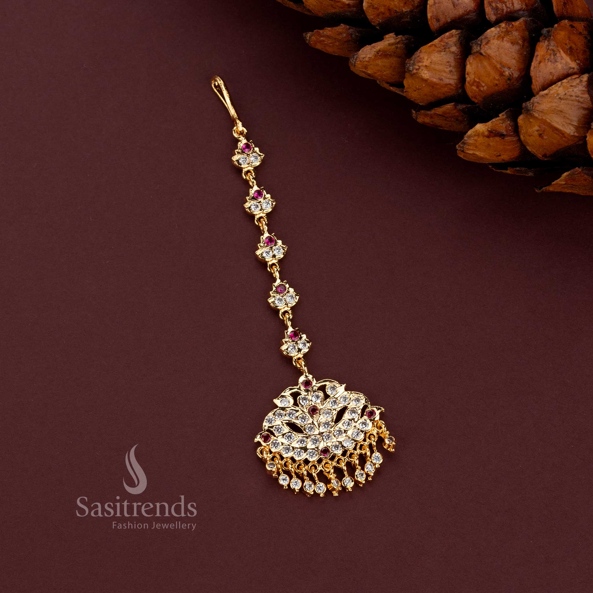 Elegant South Indian Impon Micro Gold Plated Tikka for Traditional Hairstyles - Sasitrends