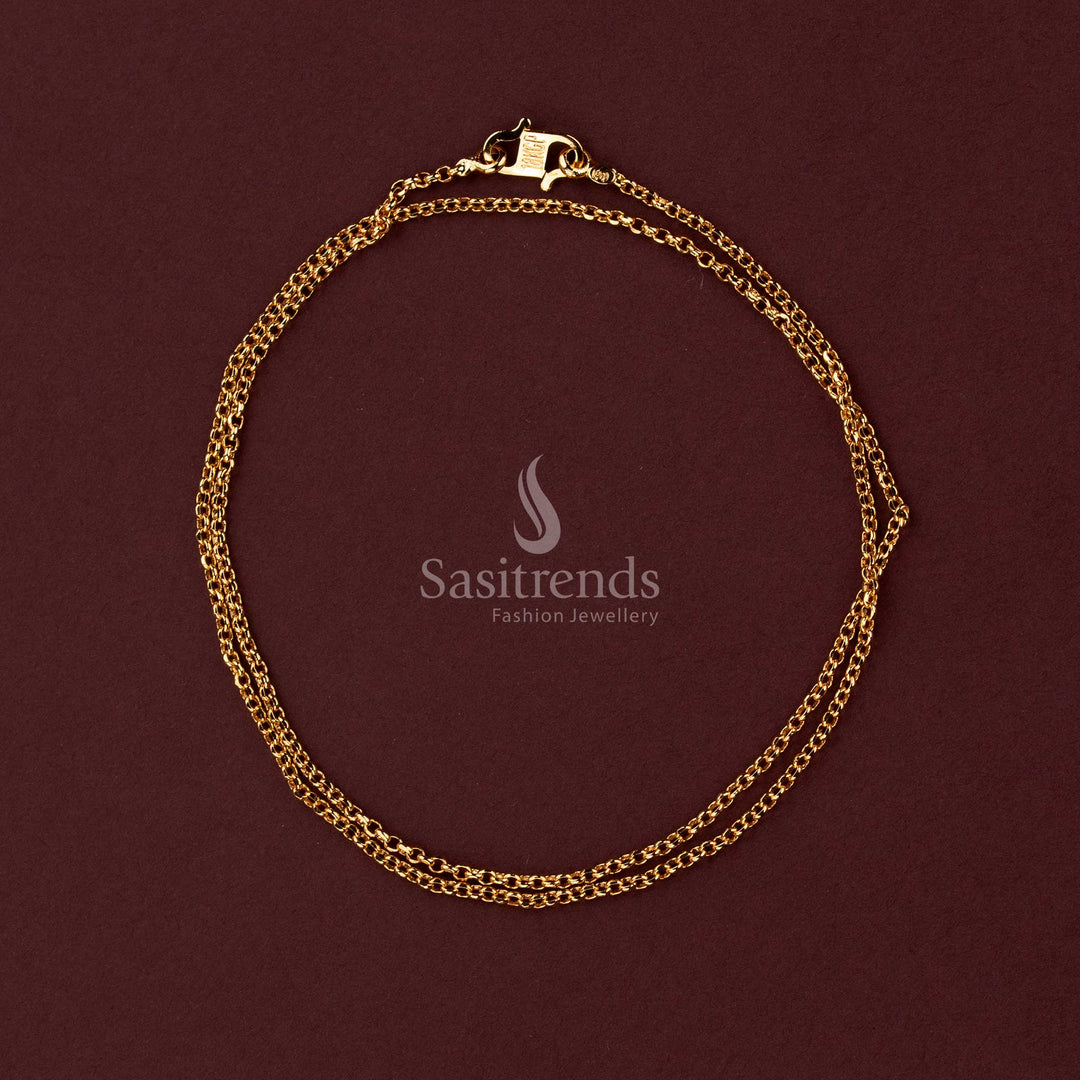 24K micro gold plated women's chain necklace featuring a continuous arrangement of closely interlinked oval-shaped links with an alternating twisted pattern and delicate golden finish