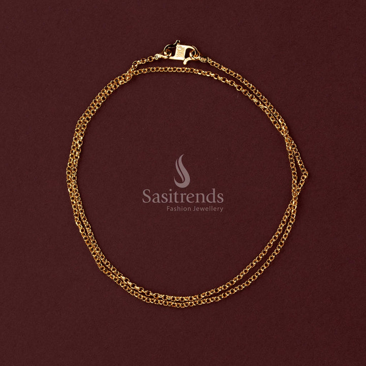 24K micro gold plated women's chain necklace featuring a continuous arrangement of closely interlinked oval-shaped links with an alternating twisted pattern and delicate golden finish