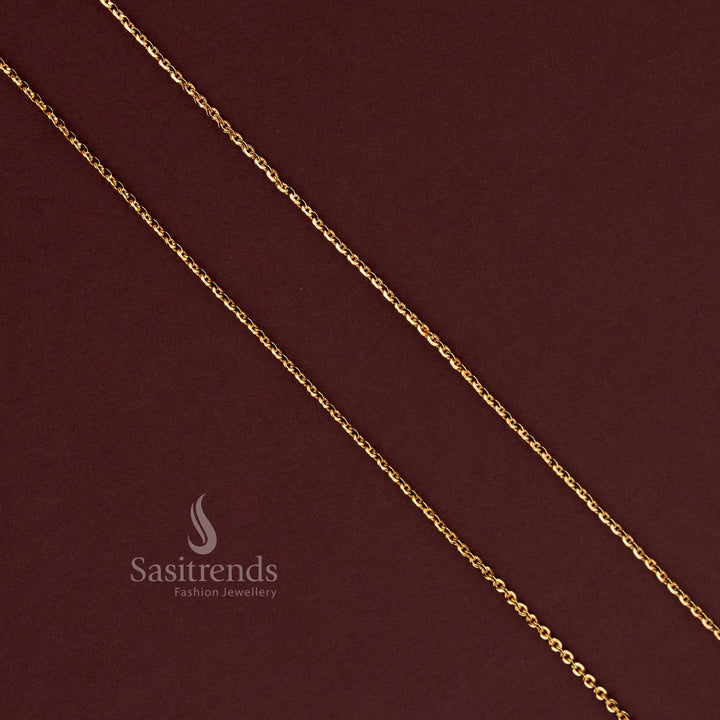 24K micro gold plated women's chain featuring a delicate double-row twisted-link pattern with closely connected golden loops and a small decorative heart-shaped tag near the clasp