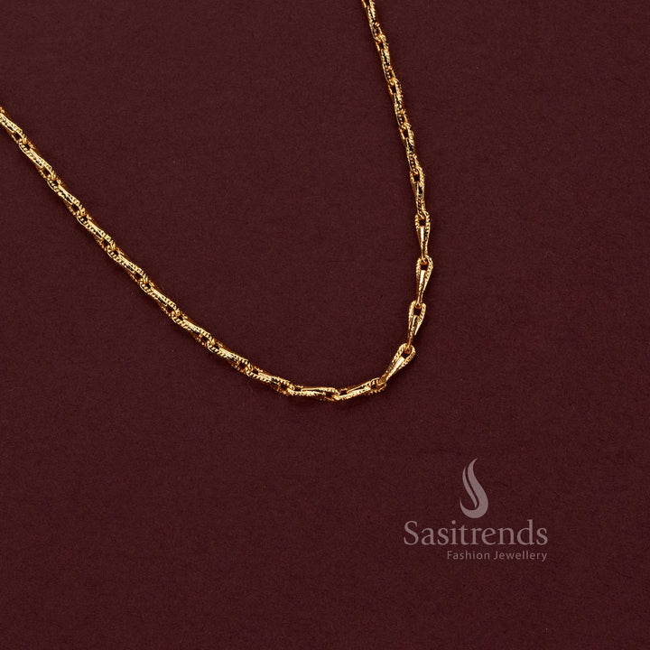 Close-Up View of Micro Gold Plated Chain Featuring Intricate Textured Link Design - Sasitrends